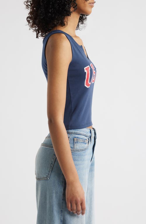 Shop Vinyl Icons Usa Split Neck Graphic Tank In Mood Indigo