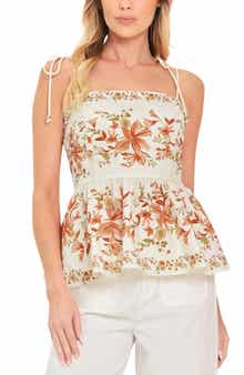 Floral Tie Strap Peplum Top