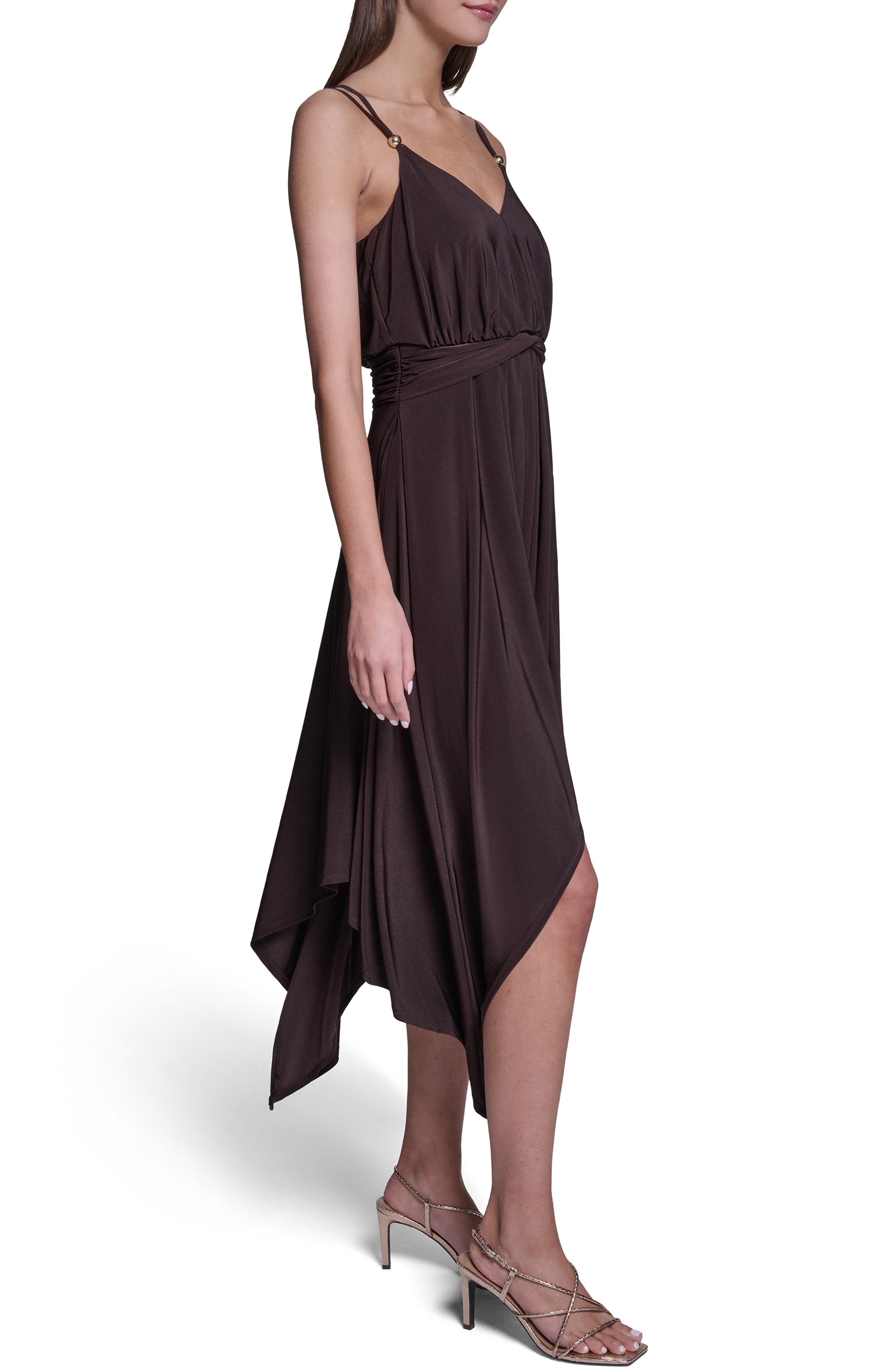 HALSTON V-Neck Handkerchief Hem Dress (Women) | Nordstromrack