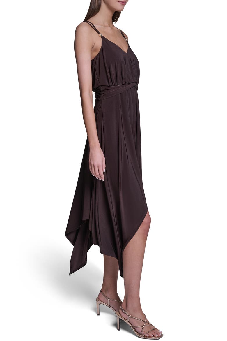 V-Neck Handkerchief Hem Dress, Alternate, color, DARK BROWN