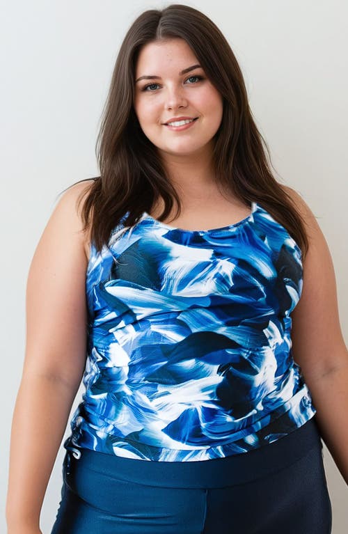 Calypsa Plus Size Maya Tankini Swim Top With Removable Cups In Blue