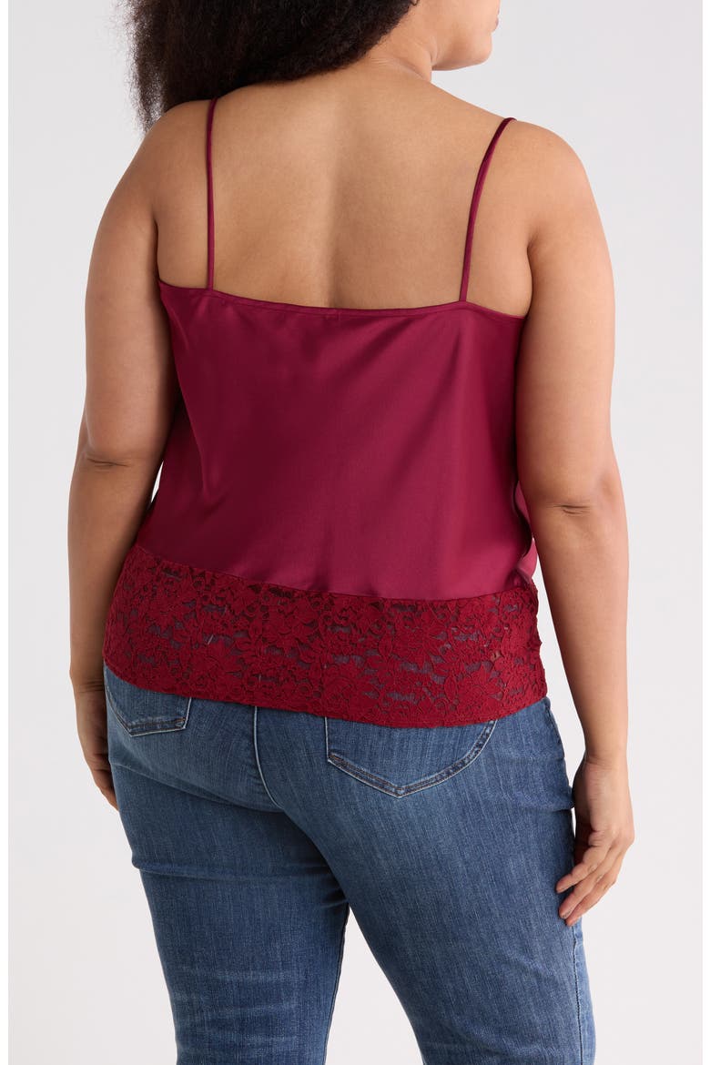 Lace Trim Satin Camisole, Alternate, color, RED