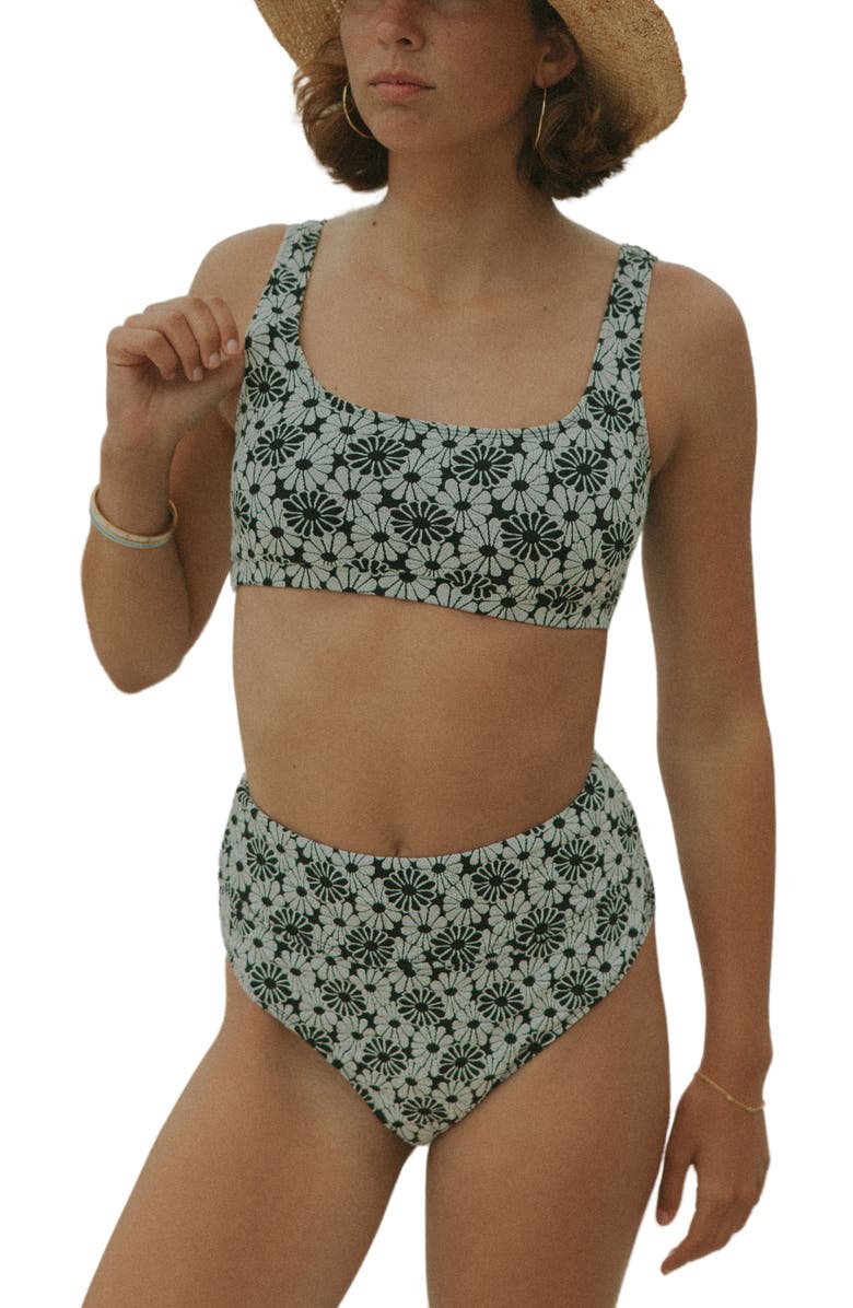 Geode Swimwear Daisy Square Neck Bikini Top, Main, color, Black