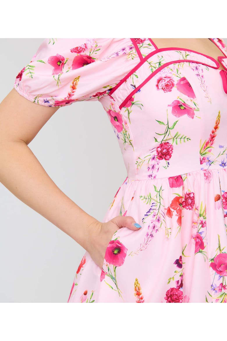 1940s Sweetheart Button Front Swing Dress, Alternate, color, Pink Floral Print
