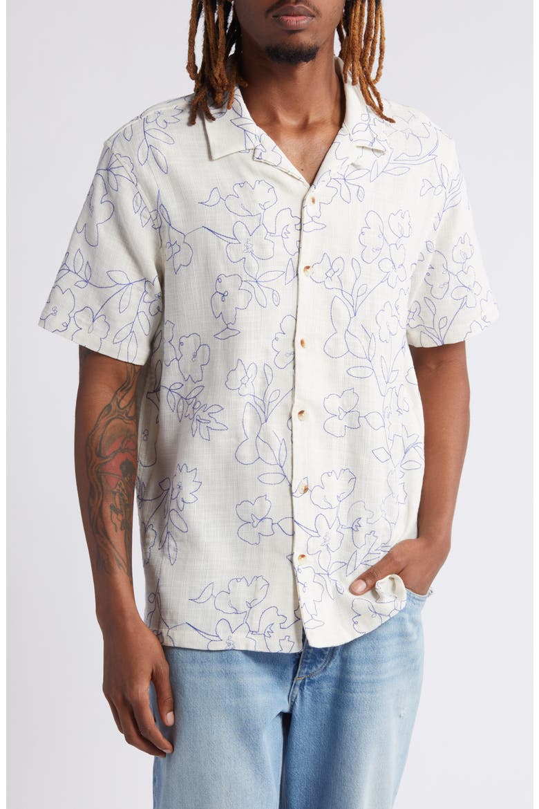Floral Stitch Camp Shirt, Main, color, EGRET