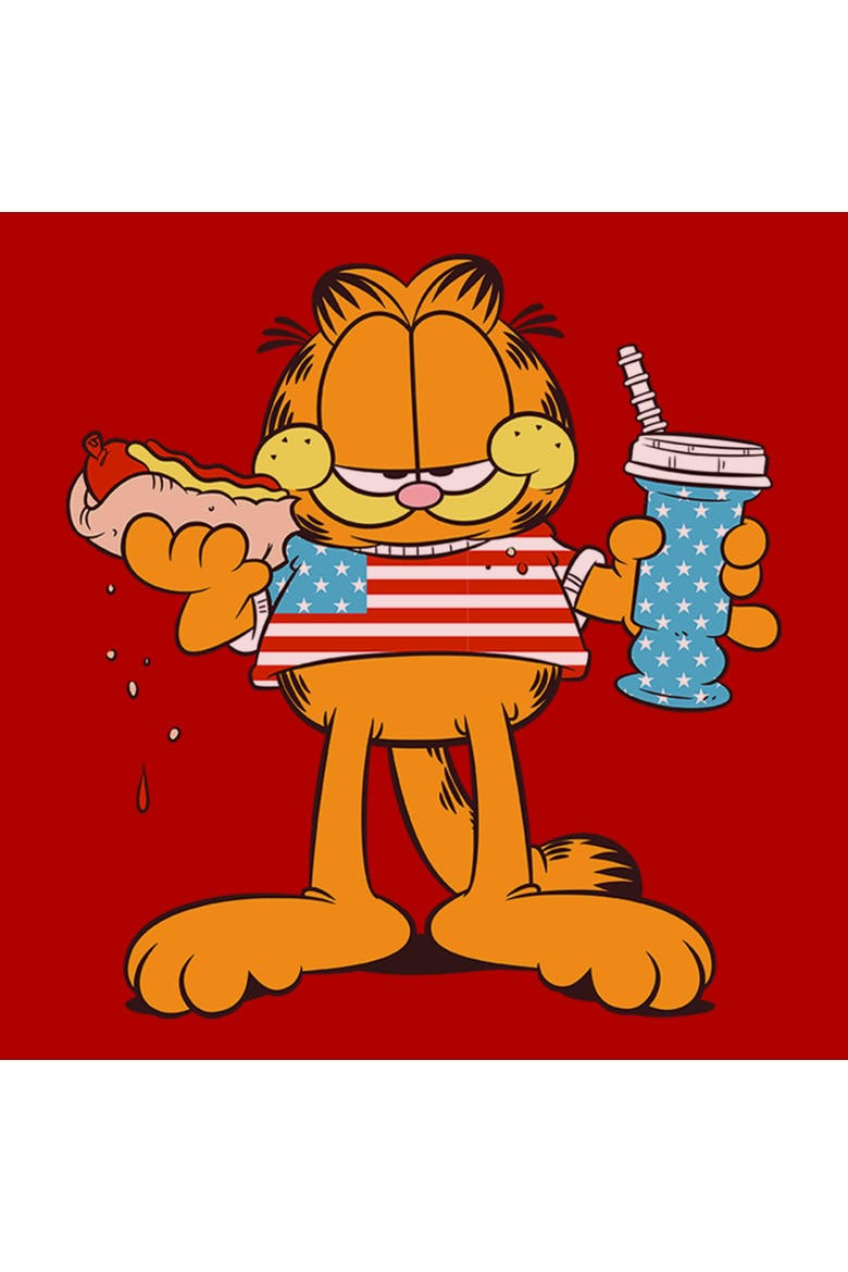 Juniors Garfield American Hot Dog Love Cat T Shirt, Alternate, color, Red
