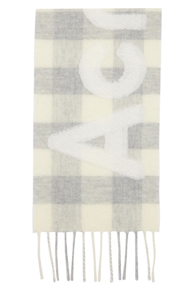 Veda Buffalo Plaid Wool Blend Fringe Scarf, Alternate, color, GREY/ DARK GREY