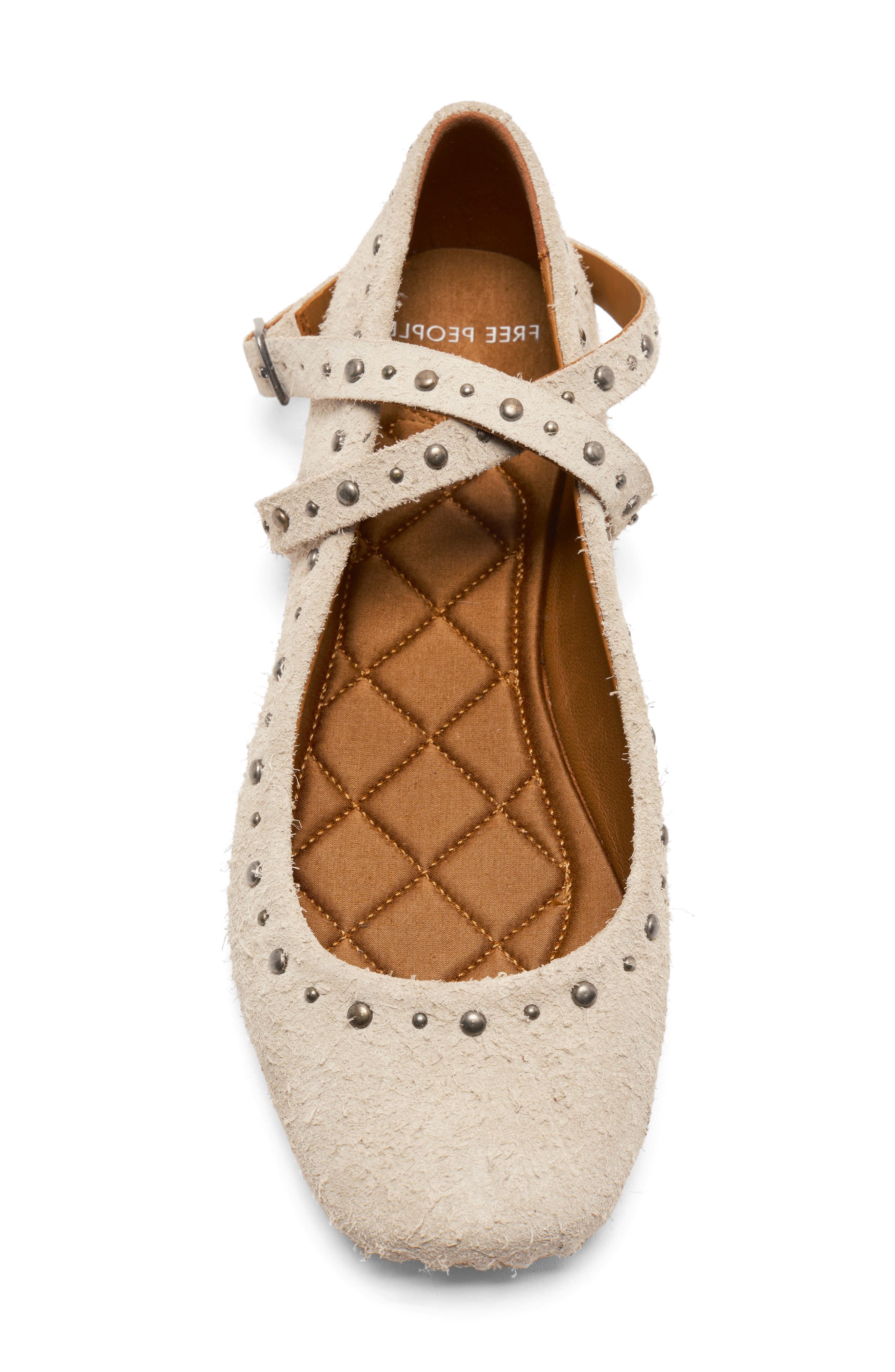 Grace Ankle Strap Ballet Flat, Alternate, color, SAND HAIRY SUEDE