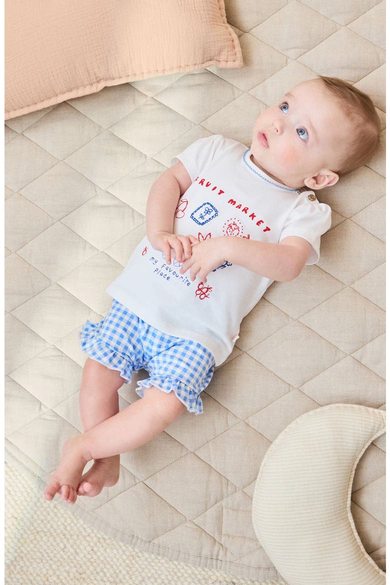 Kids' Fruit Market Embroidered T-Shirt & Gingham Shorts Set, Alternate, color, WHITE/BLUE