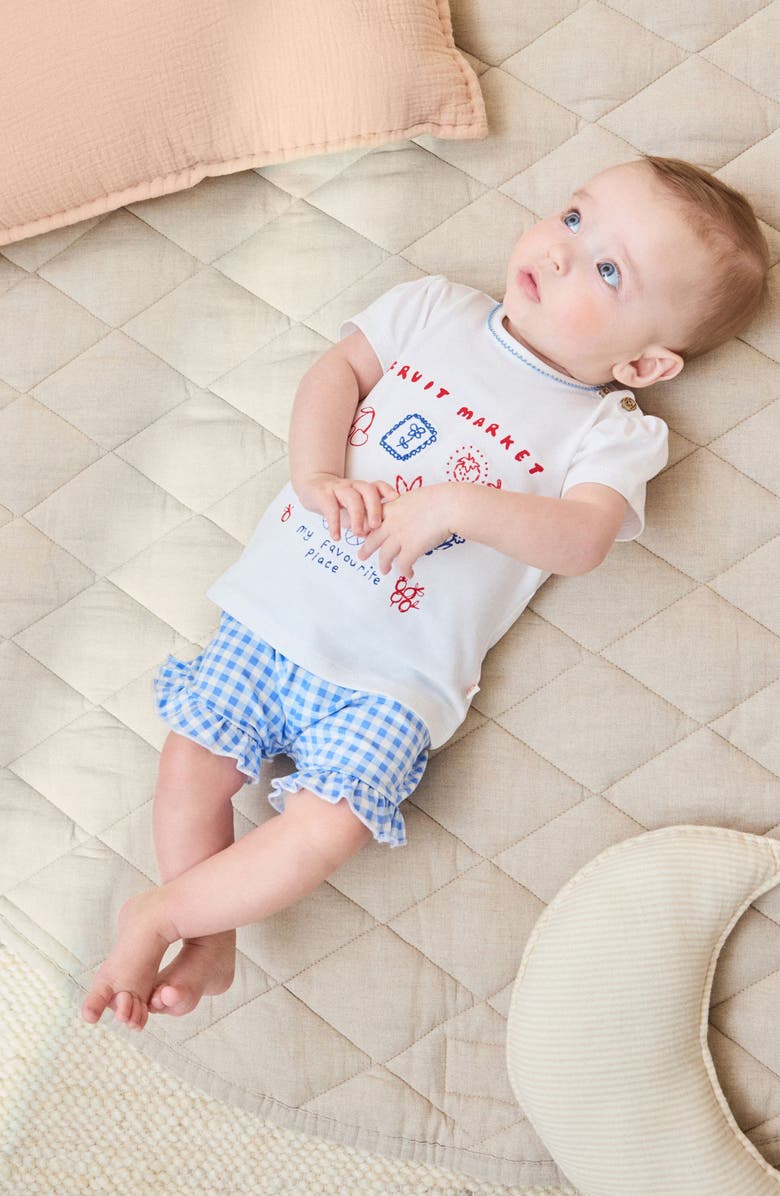 NEXT Kids' Fruit Market Embroidered T-Shirt & Gingham Shorts Set, Alternate, color, White/Blue