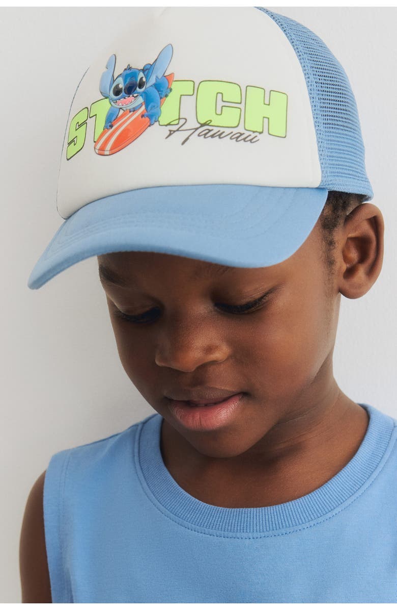 H&M Trucker Cap, Alternate, color, Dusty Blue/Lilo & Stitch