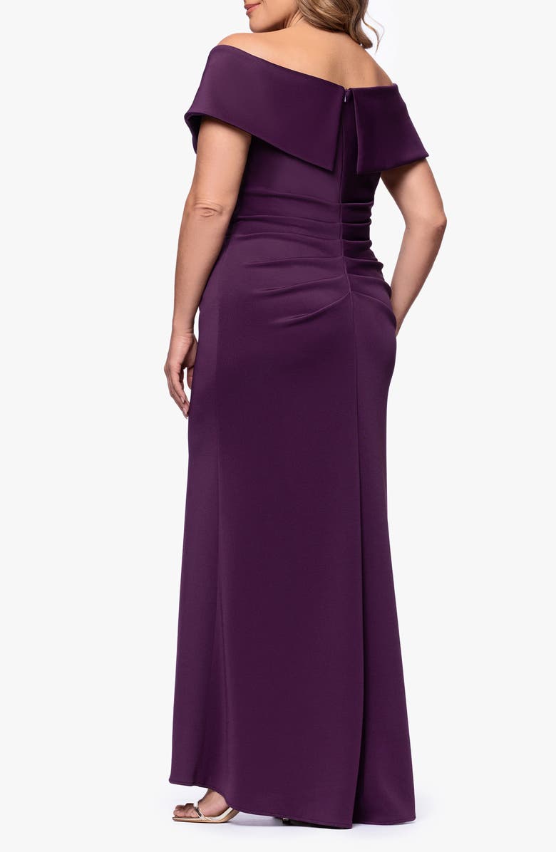 Xscape Evenings Off the Shoulder Scuba Knit Gown, Alternate, color, Plum