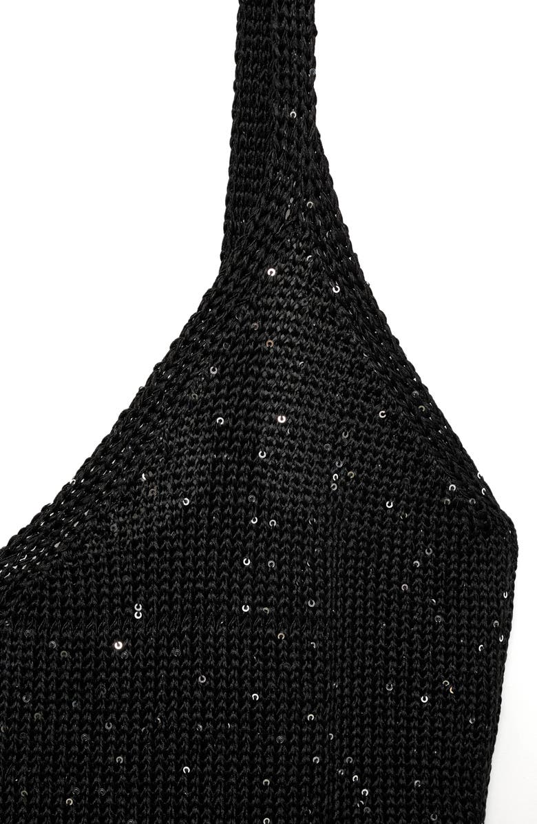 MANGO Sequin Detail Knit Midi Dress, Alternate, color, Black
