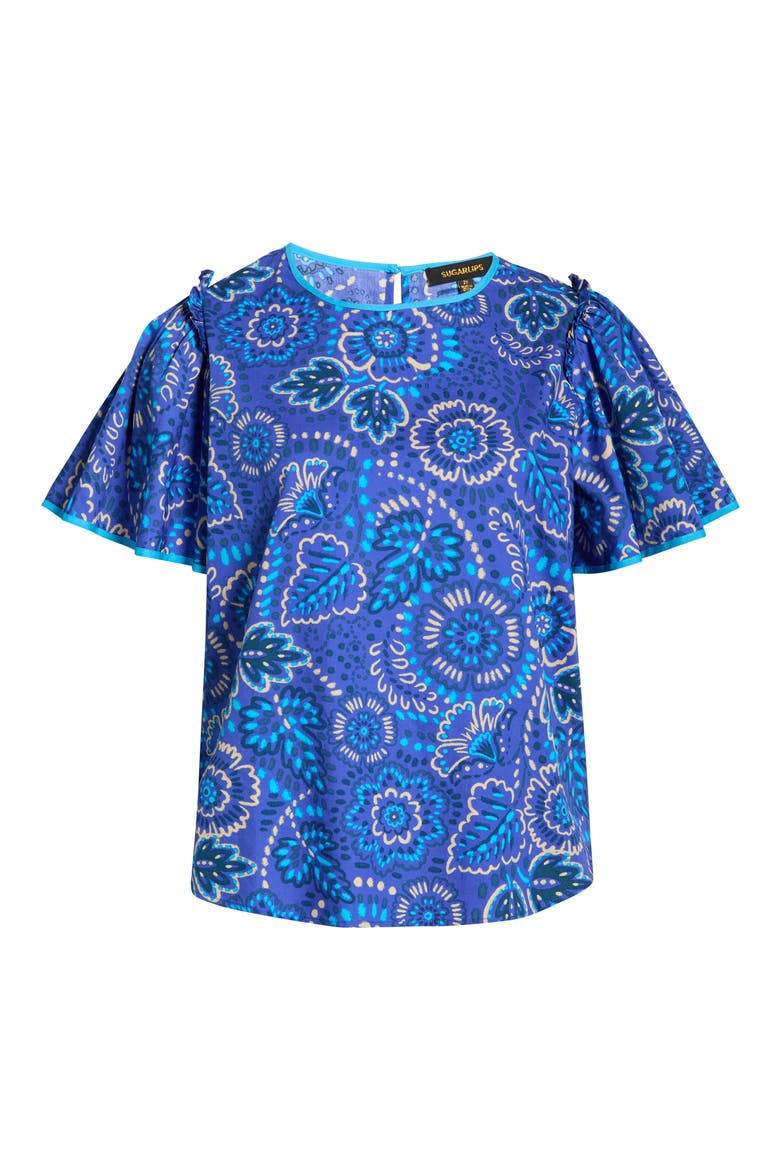 Kenner Print Flutter Sleeve Top, Alternate, color, BLUE-CREAM-MULTI