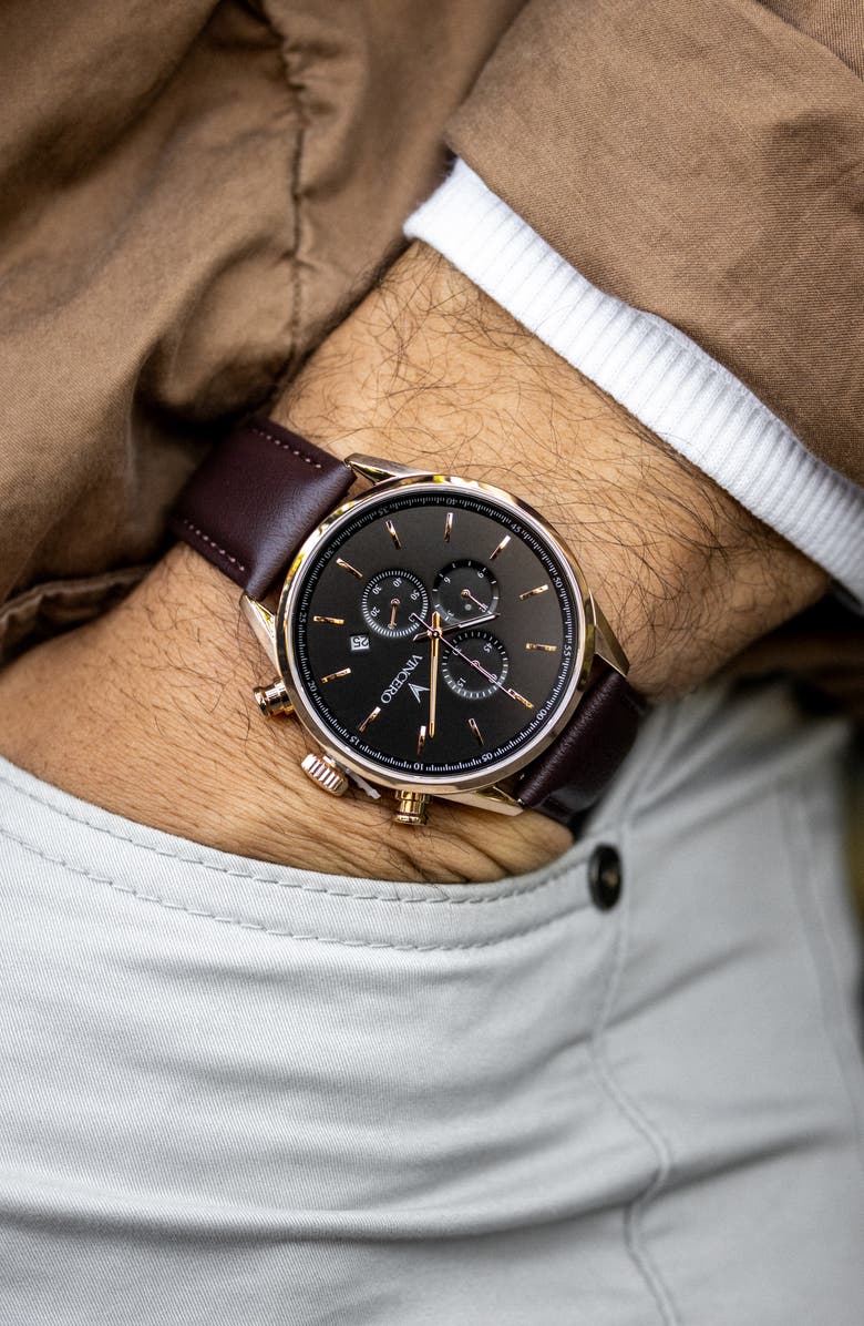 Vincero The Chrono S2 Chronograph Leather Strap Watch, 40mm, Alternate, color, Black/ Rose Gold