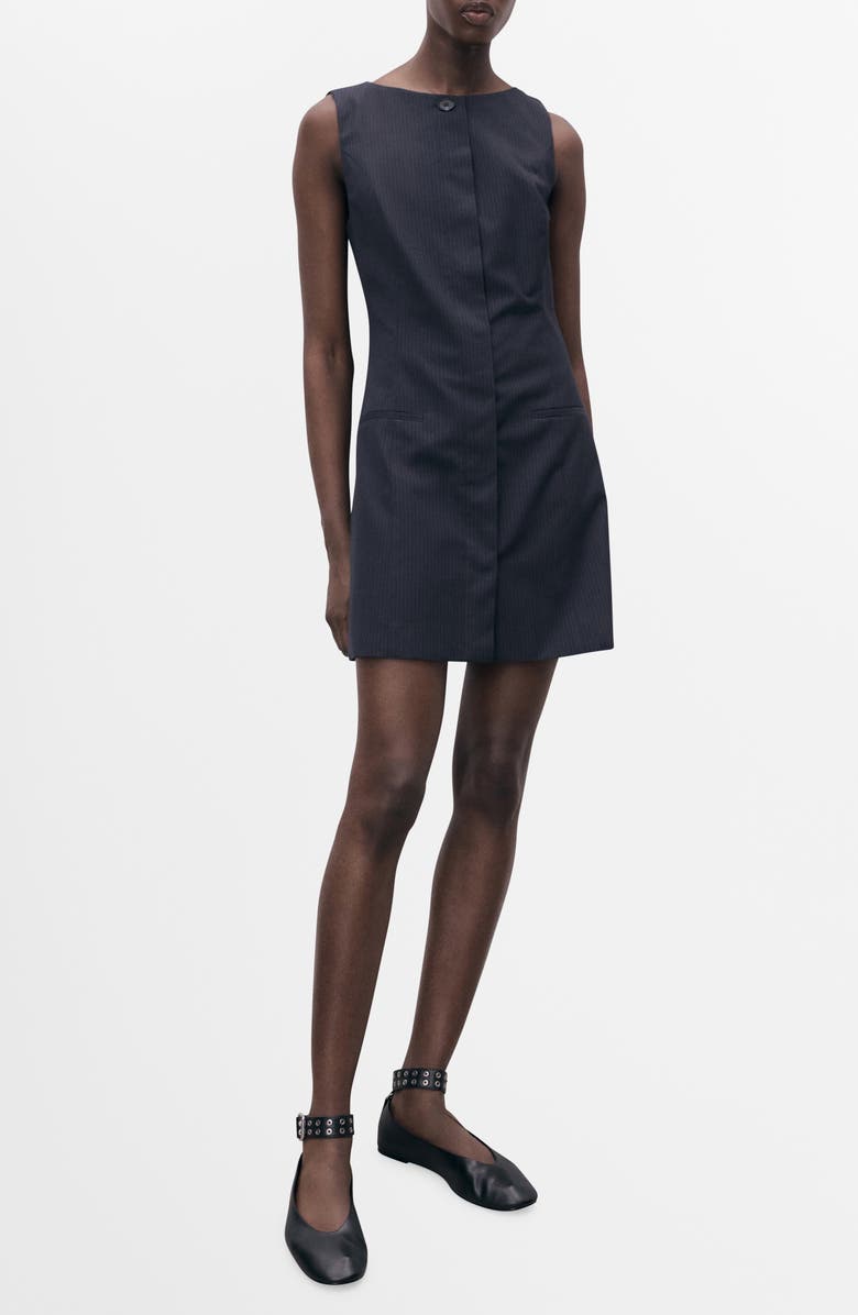 MANGO Sleeveless Pinstripe Minidress, Main, color, Navy