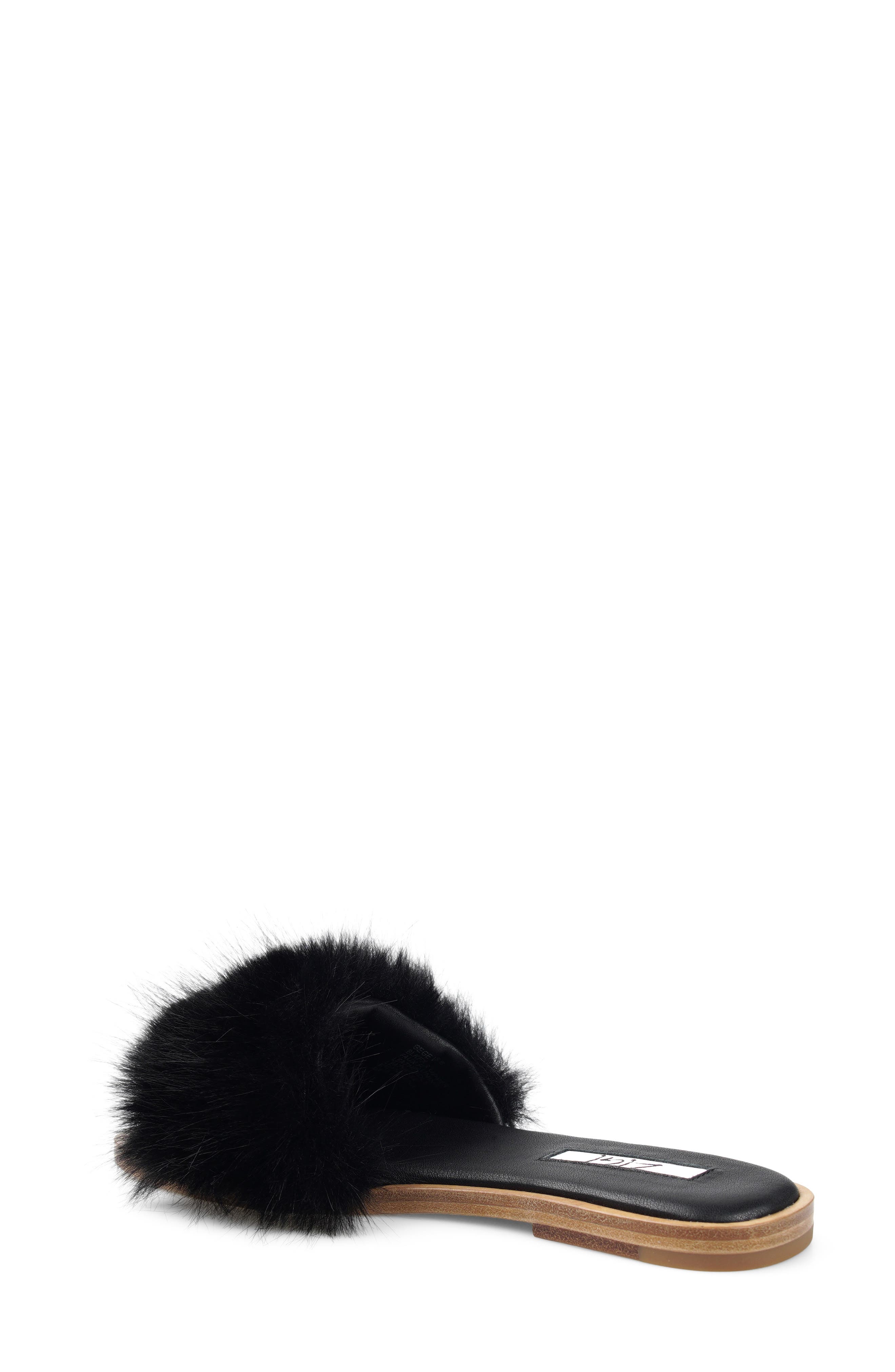 Faux Fur Slide Sandal, Alternate, color, BLACK