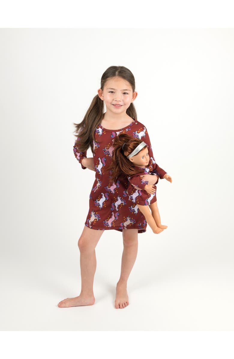 Leveret Girls Long Sleeve Nightgown with Matching Doll Nightgown, Printed Design, Alternate, color, Unicorn