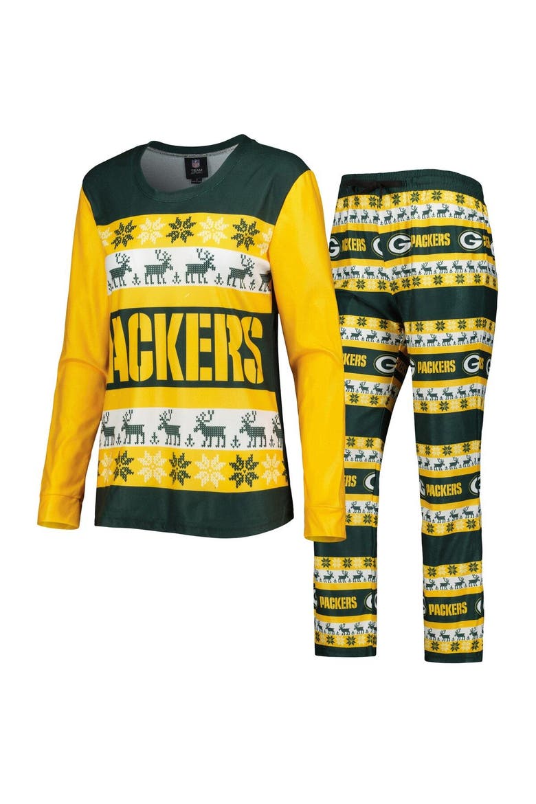 Women's FOCO Green Green Bay Packers Holiday Ugly Pajama Set, Main, color, Green