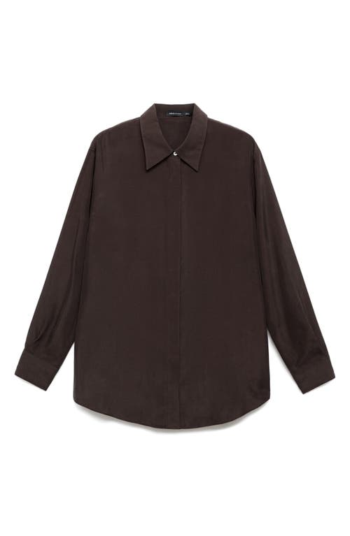 Mango Oversize Silk Button-up Shirt In Brown