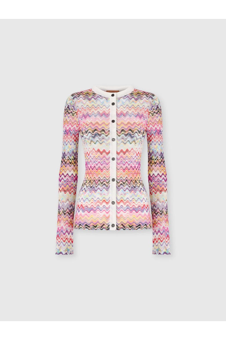 Slim-fit Crewneck Buttoned Cardigan, Main, color, Pink & Multicoloured