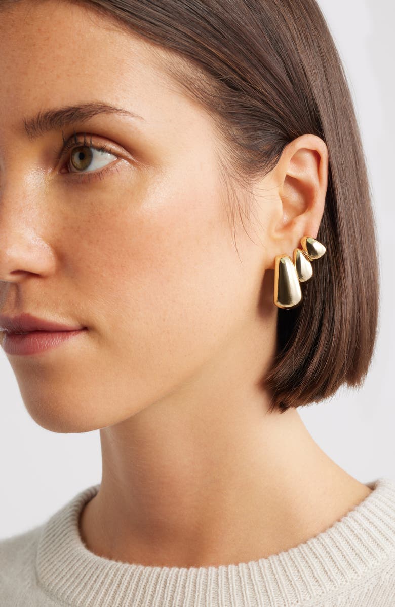 Nordstrom Set of 3 Geometric Hoop Earrings, Alternate, color, Gold