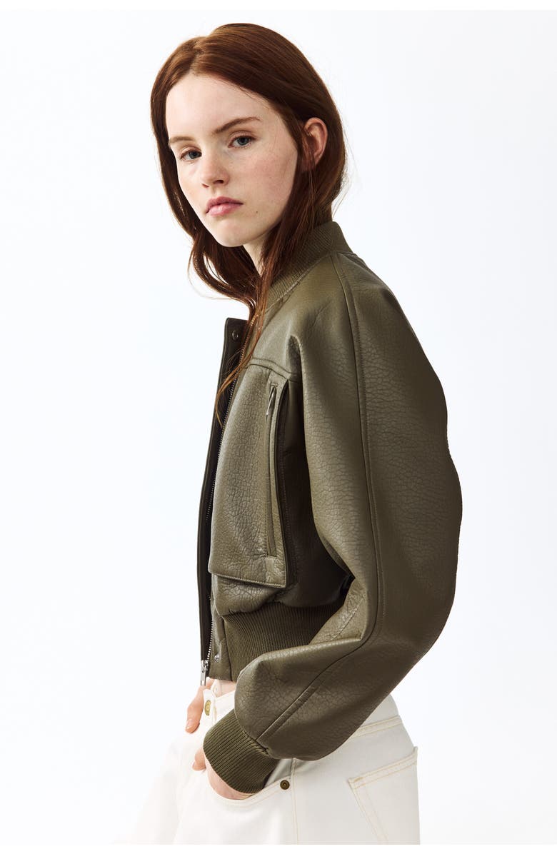 H&M Coated Bomber Jacket, Alternate, color, Dark Khaki Green