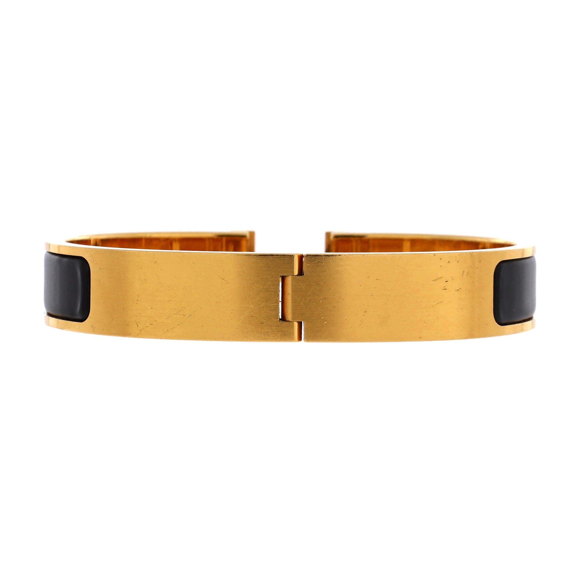 Pre-Owned Hermes Clic H Bracelet Enamel Narrow, Alternate, color, Gold