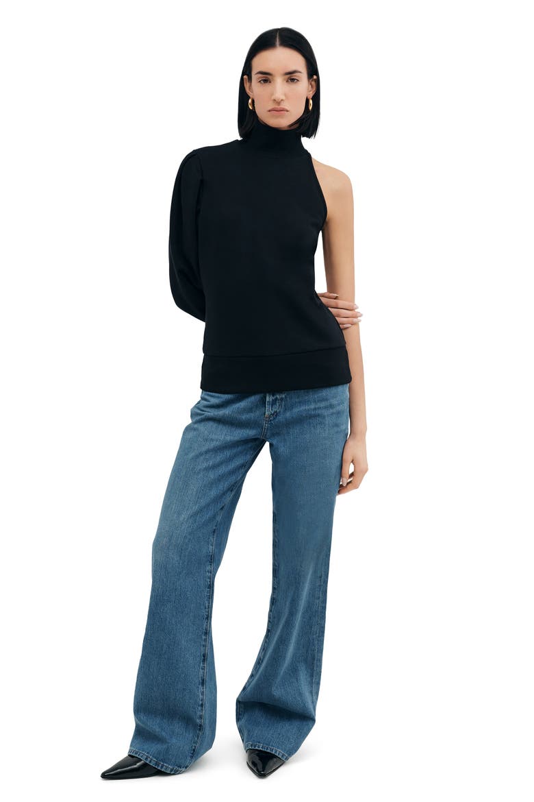Glasgow Turtleneck One-Shoulder Top, Alternate, color, BLACK