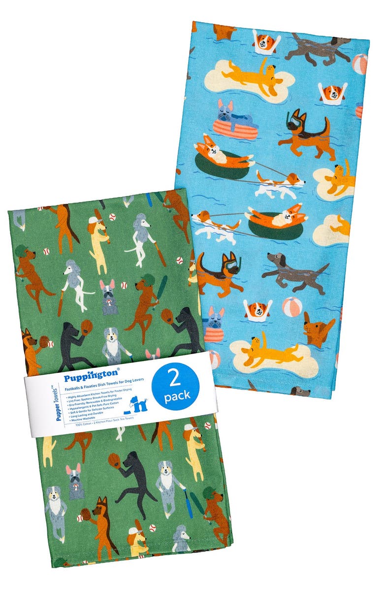 Puppington Dog Kitchen Towels - Fastballs & Floaties, Alternate, color, Fastballs And Floaties