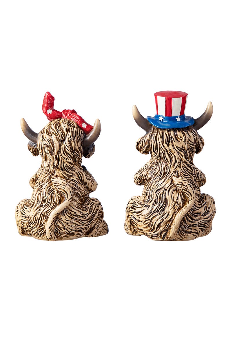 Set of 2 Patriotic Americana Resin Highland Cow with Stars Table Decor, Alternate, color, Blue