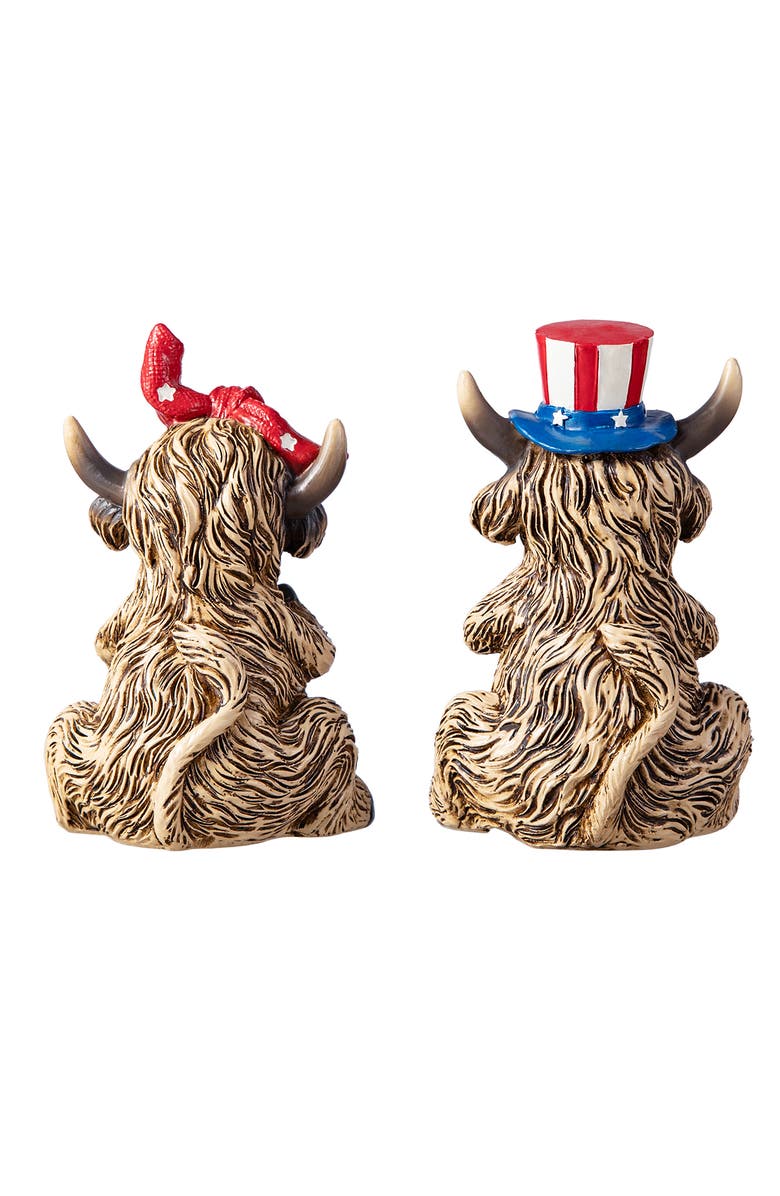 Glitzhome Set of 2 Patriotic Americana Resin Highland Cow with Stars Table Decor, Alternate, color, 