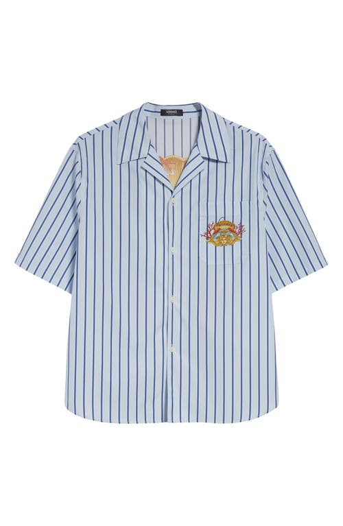 Versace Dive In Crest Striped Shirt In Blue