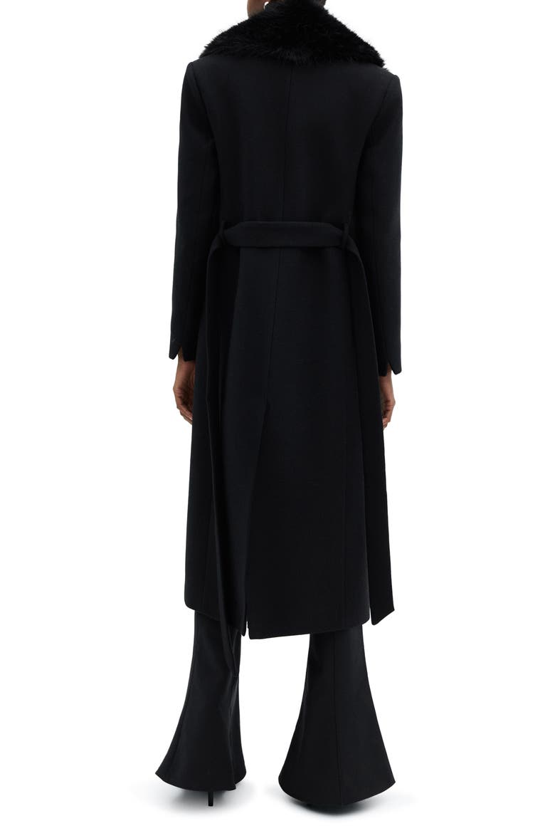 Wool Blend Coat with Removable Faux Fur Collar, Alternate, color, BLACK