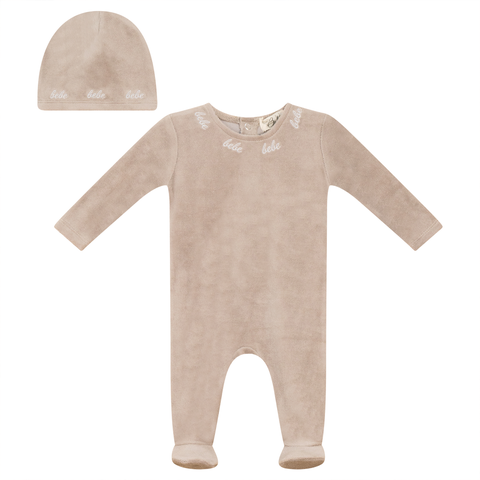 Bebe Embroidered Velour Romper with Hat (Baby)