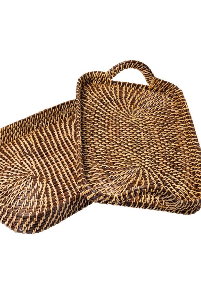 Wicker Village Brown & Natural Rectangle Tray, Alternate, color, Small
