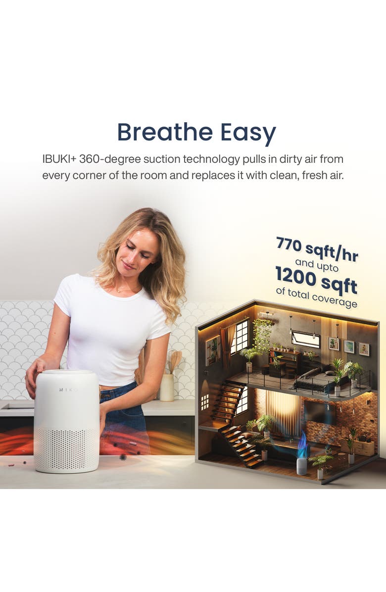 MIKO Smart True HEPA Air Purifier with App Control - Covers up to 770 Sq. Ft., Alternate, color, White