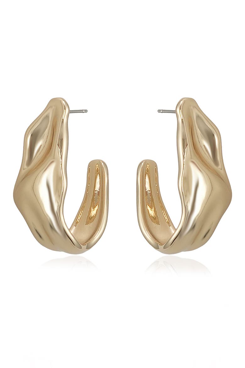Curve Hammered Hoop Earrings, Alternate, color, GOLD