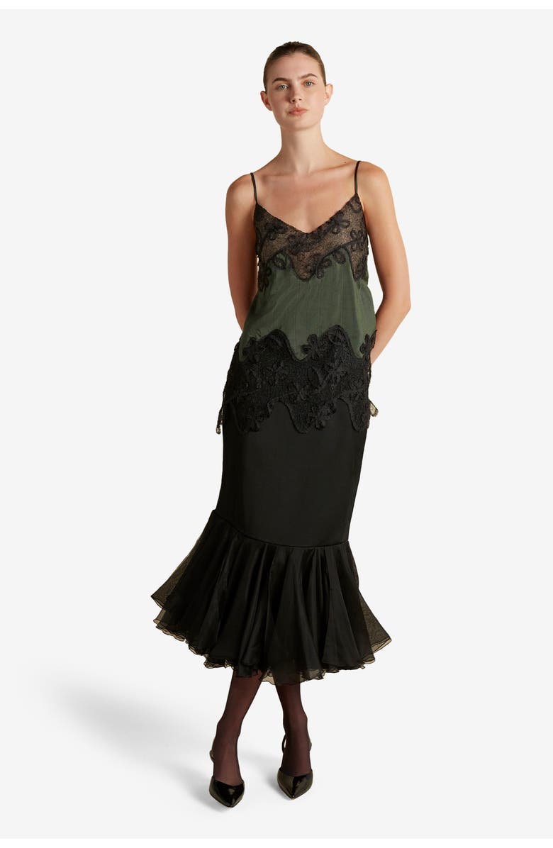 Marina Moscone Cady Skirt with Organza Founce Hem, Main, color, Black