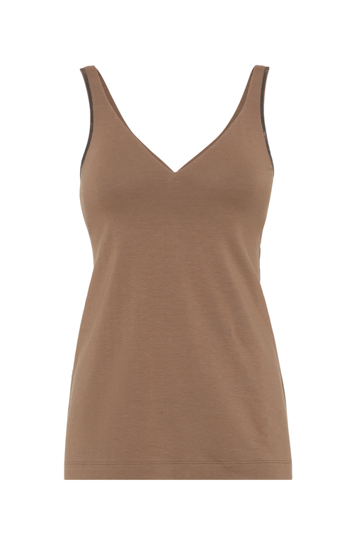 Brunello Cucinelli Jersey Top In Chocolate