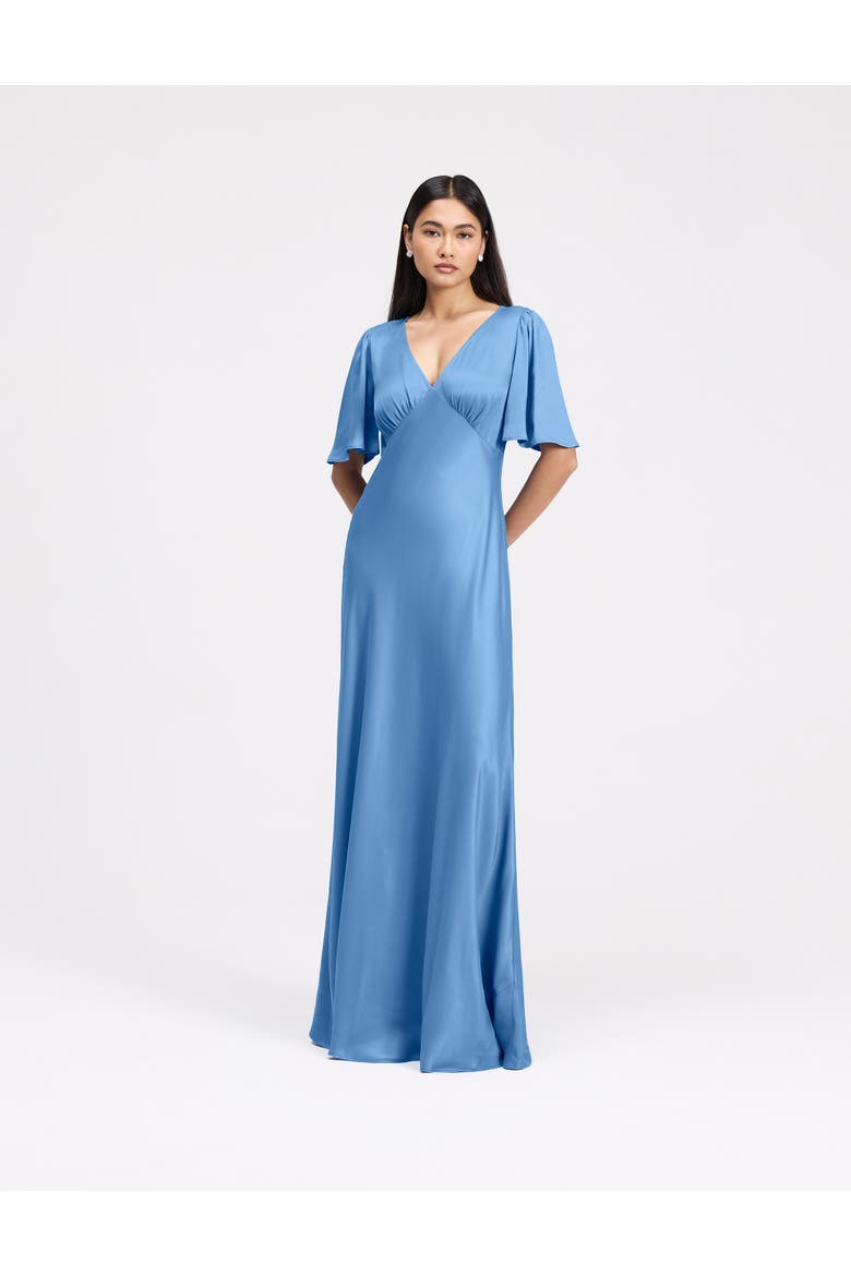 Arabella Angel Sleeve Satin Maxi Dress, Alternate, color, Chambray Blue