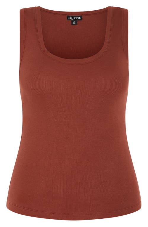 City Chic Lana Stretch Cotton Rib Tank In Brown