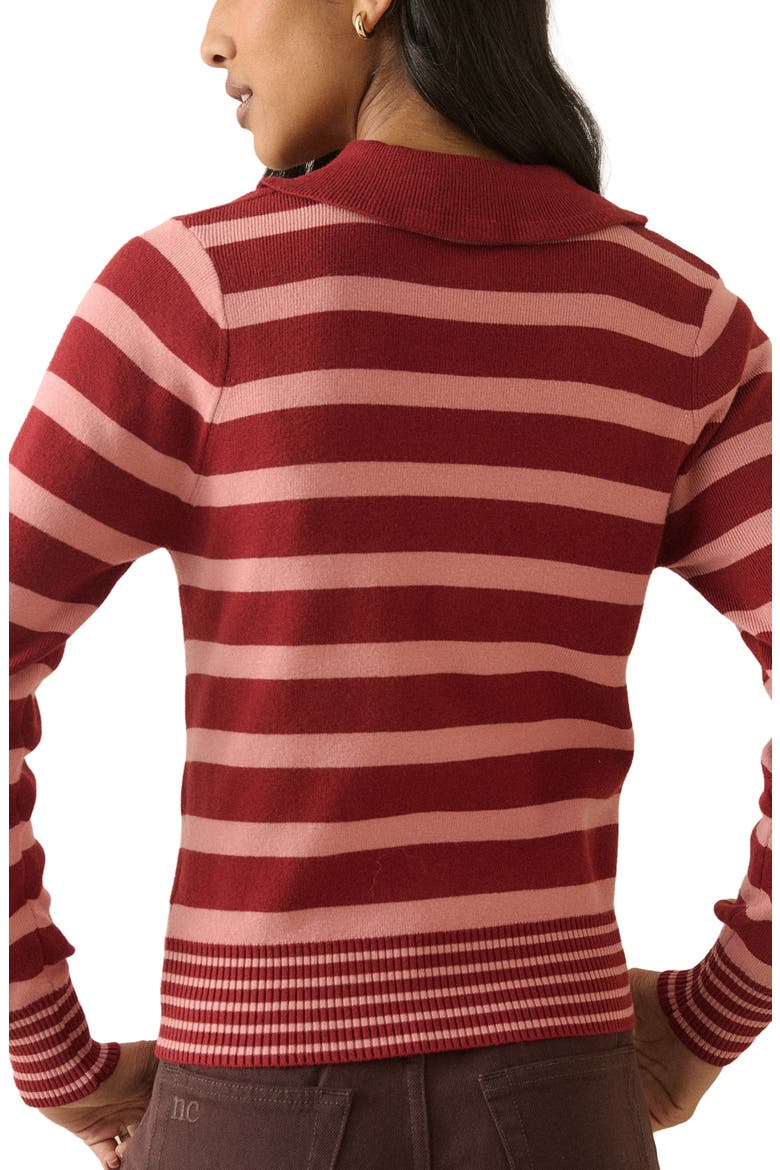Stripe Ruffle Collar Polo Sweater, Alternate, color, PINK