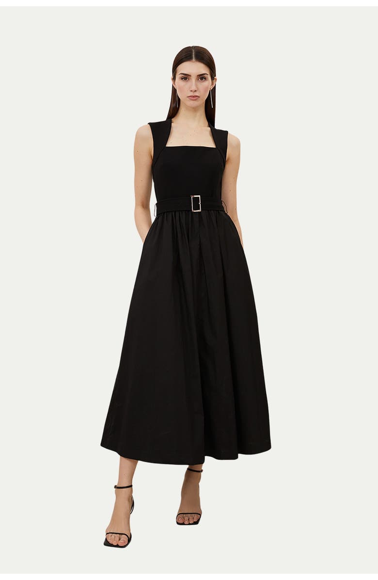 Karen Millen Square Neck Belted Maxi Dress, Main, color, Black