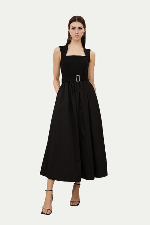 Square Neck Belted Maxi Dress