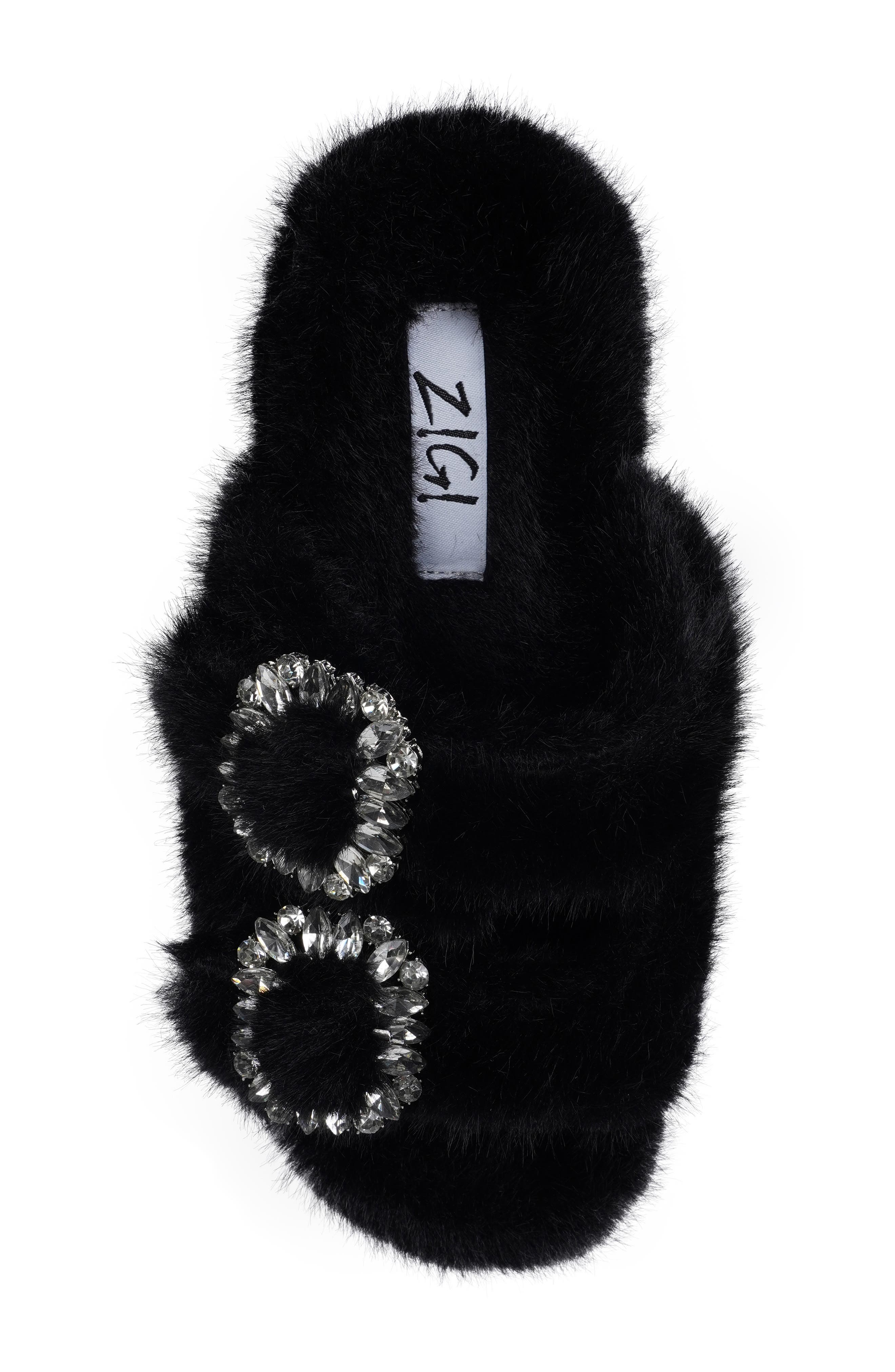 ZIGIny Fly Faux Fur Platform Slide Sandal, Alternate, color, Black
