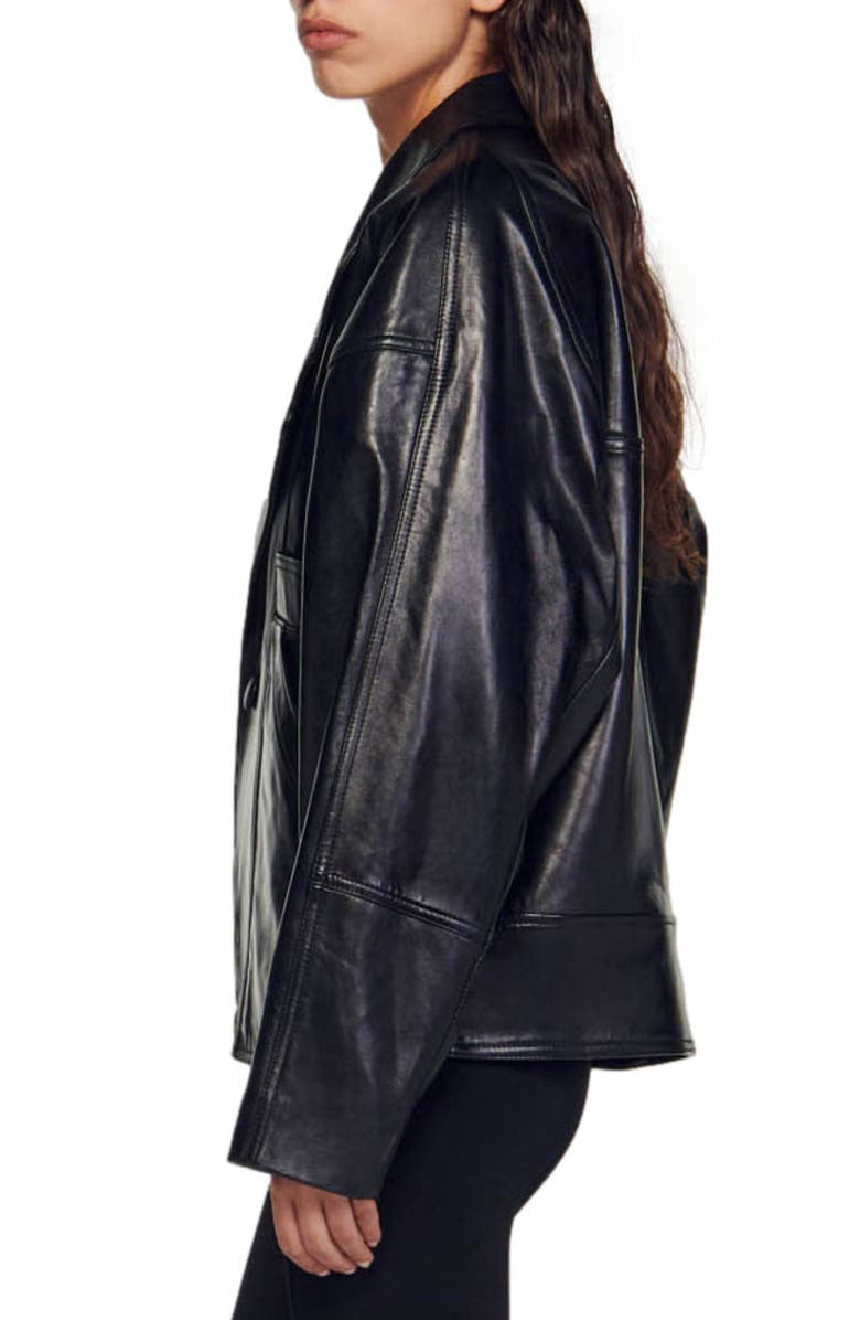 SANDRO Clem Leather Jacket, Alternate, color, 