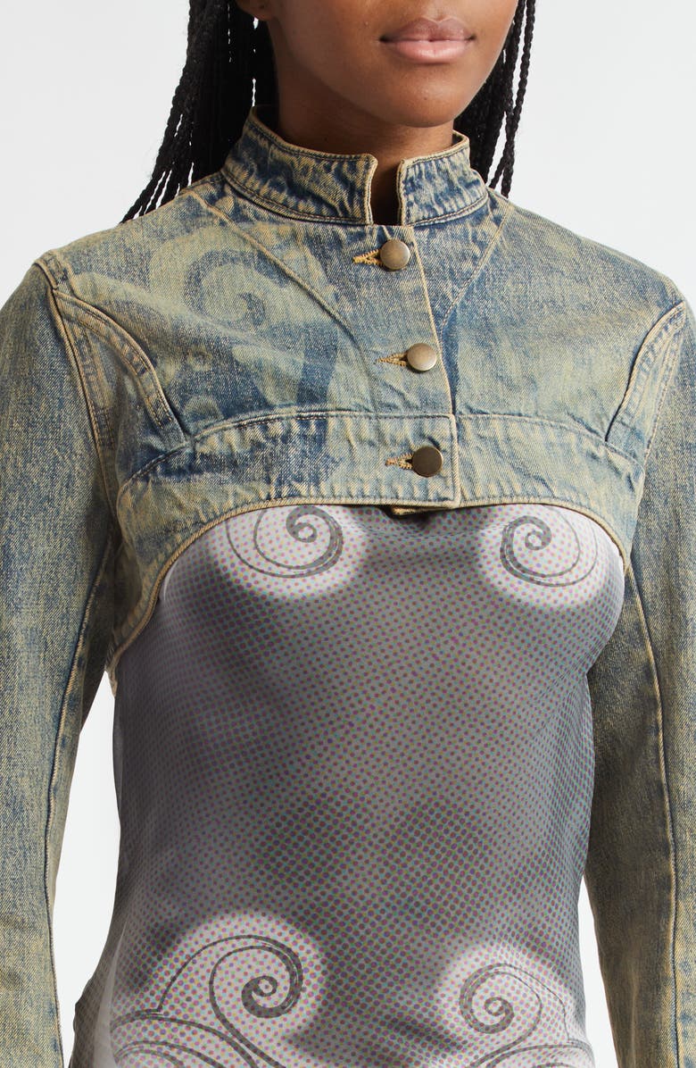 Paolina Russo Denim Bolero Jacket, Alternate, color, Sand