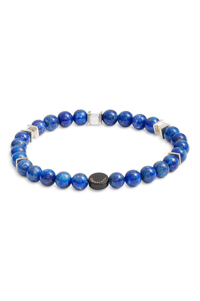 Men's Square Beaded Stretch Bracelet, Main, color, LAPIS LAZULI