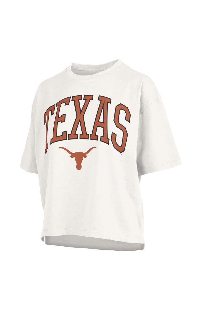 PRESSBOX Women's Pressbox White Texas Longhorns Nelson Arch Over Logo Waist Length Oversized Slub T-Shirt, Alternate, color, White